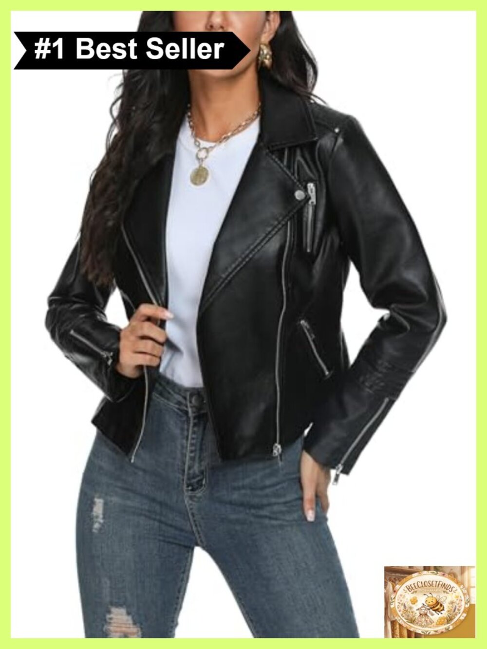 Faux Leather Moto Biker Jacket Tailored Slim Fit Long Sleeve Women's